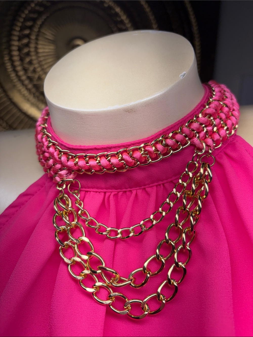 Chocolate Hot Pink Halter Camisole with Gold Chain Detail - Picture 2 of 5